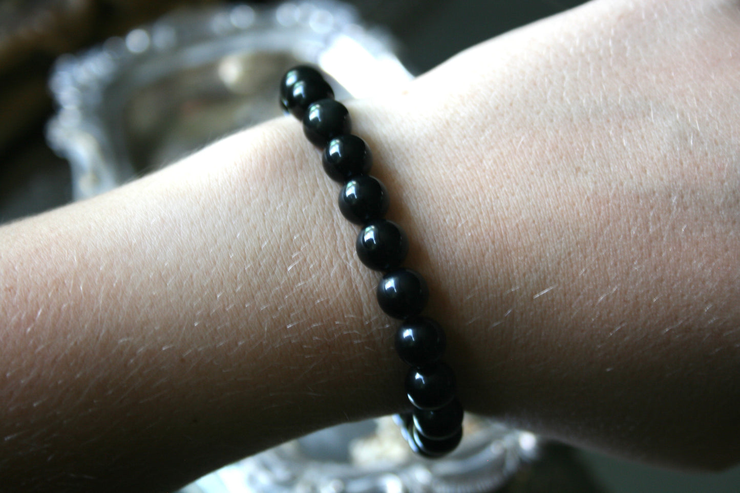 8.5mm Round Black Onyx Bead Bracelet