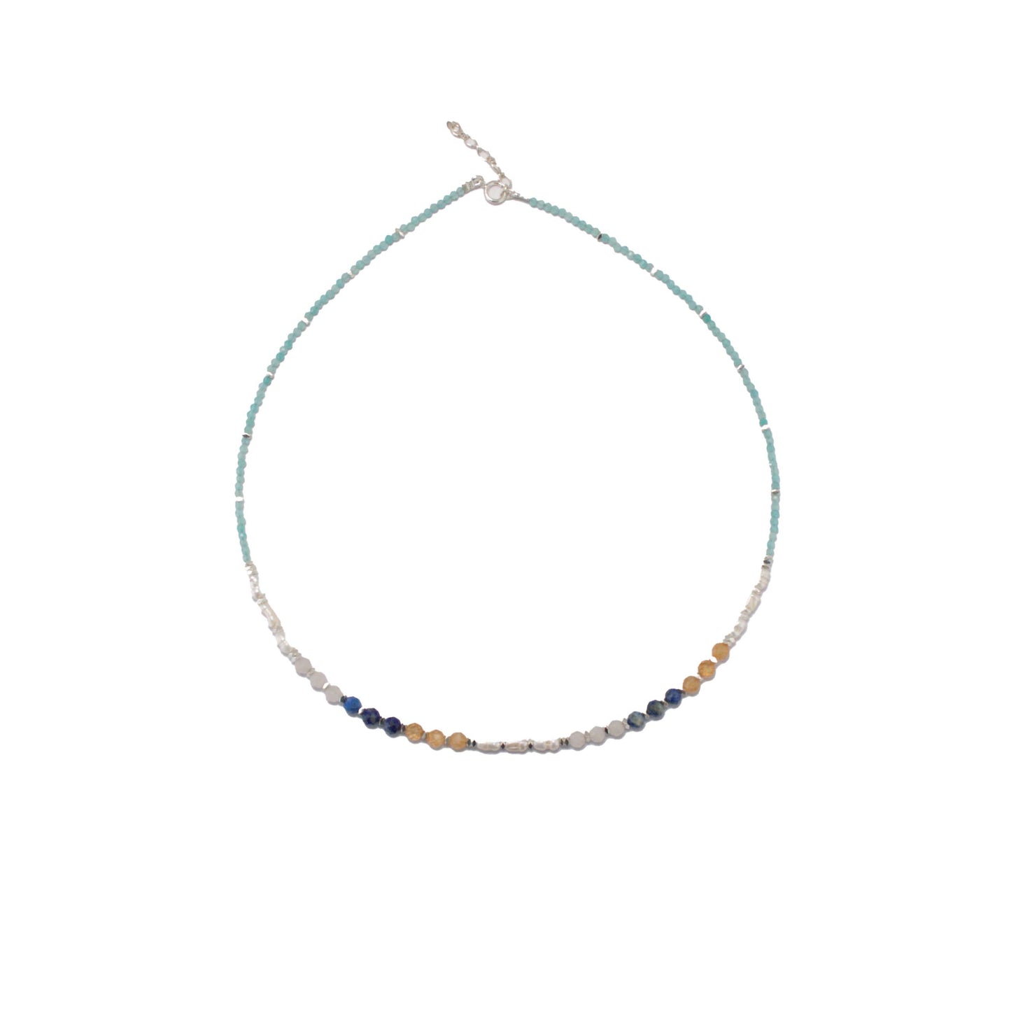 45cm Silver & Amazonite/Pearl/Sunstone/Lapis/Quartz Necklace