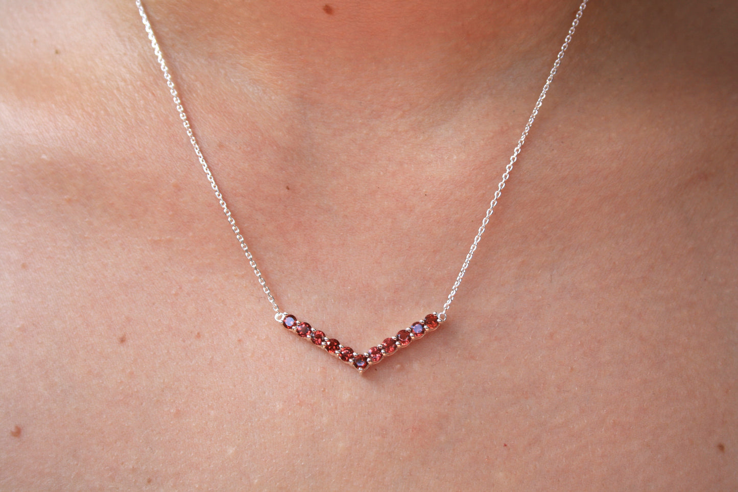 45cm Silver & Rhodolite Garnet Necklace