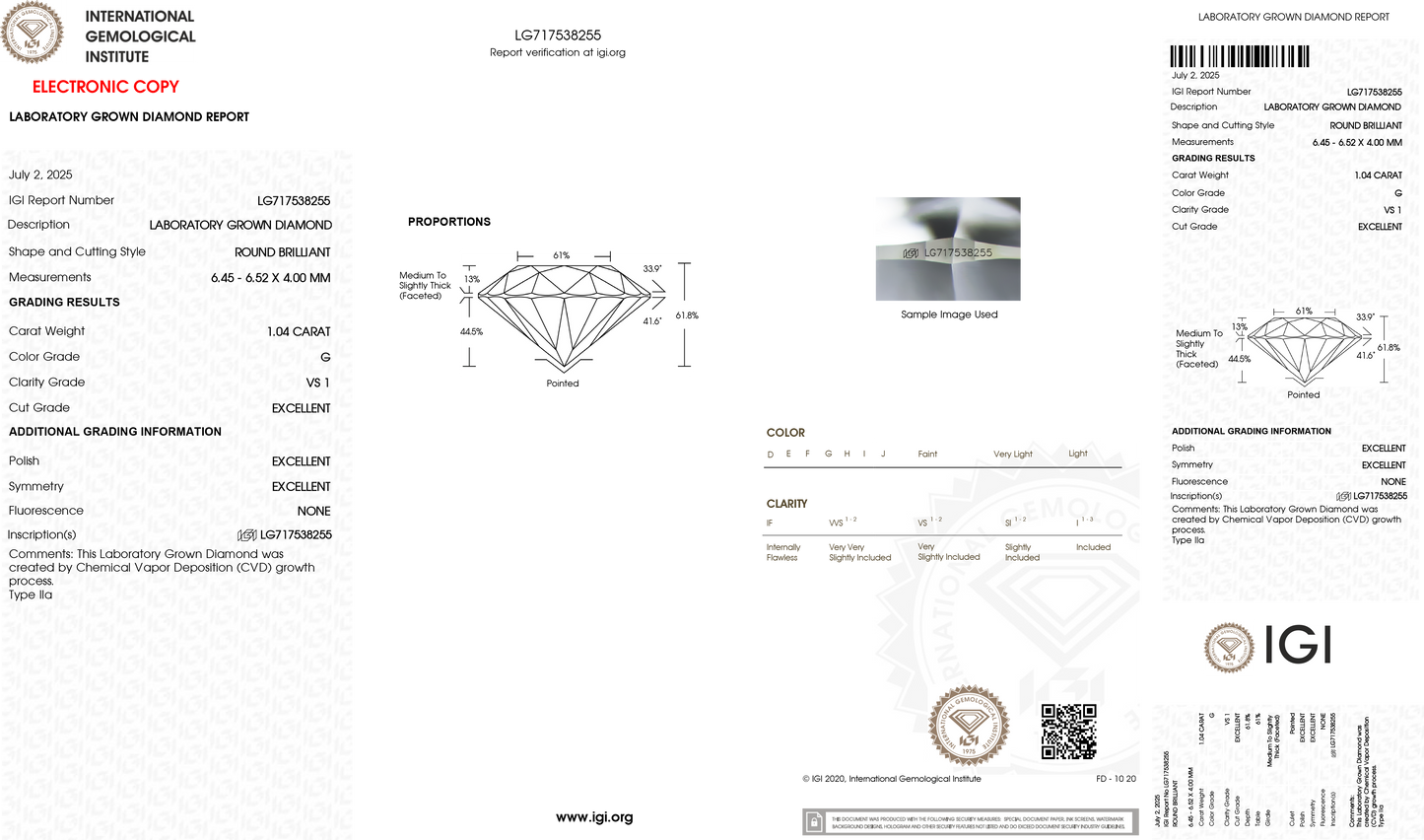 1.04ct Round Cut Lab Diamond
