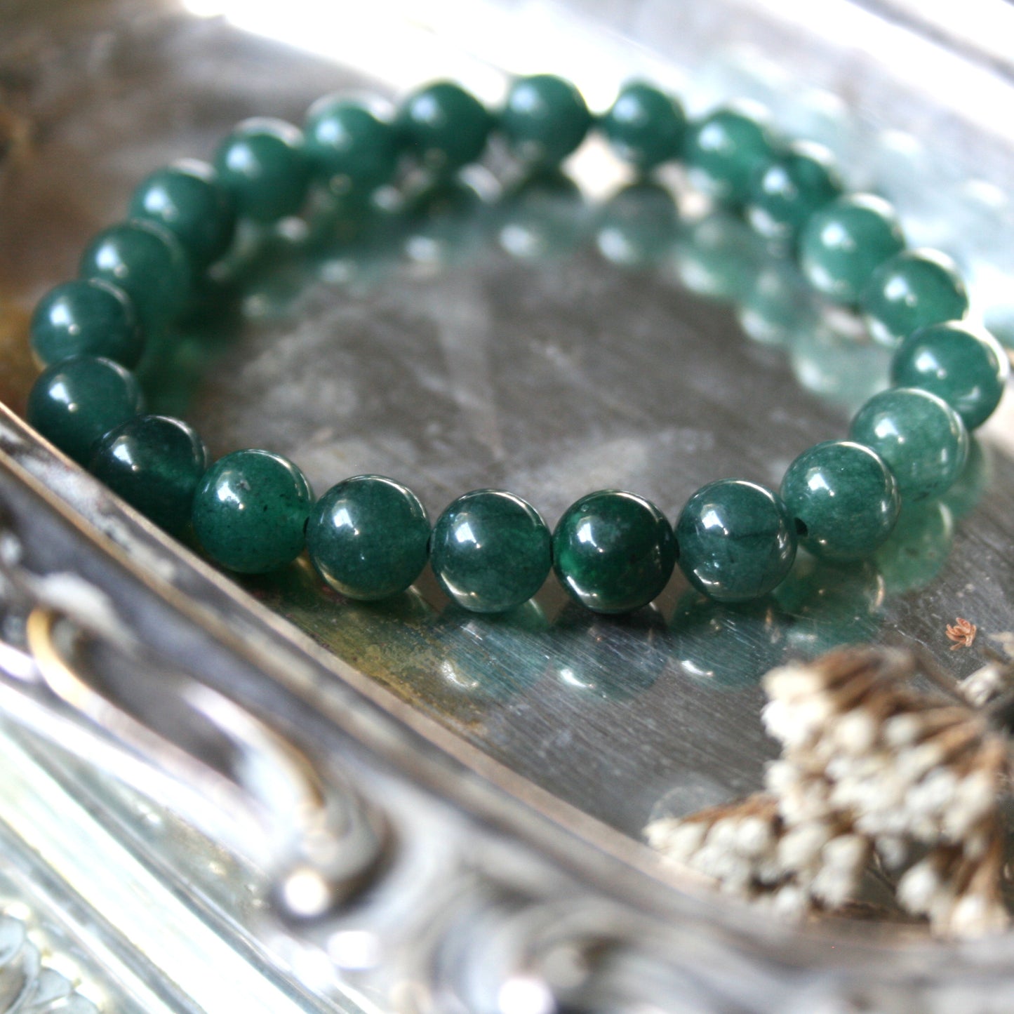 8mm Round Green Jade Bead Bracelet