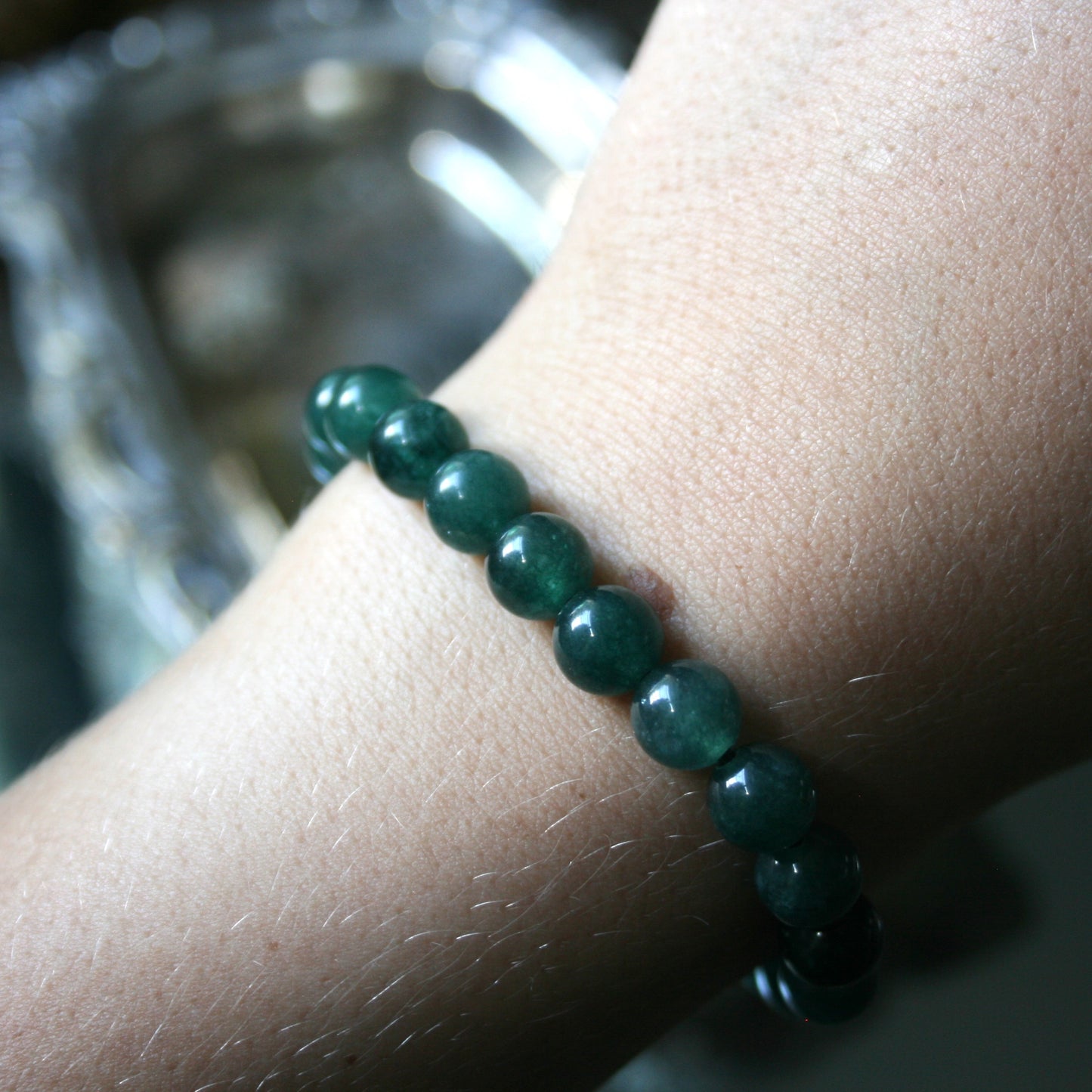 8mm Round Green Jade Bead Bracelet