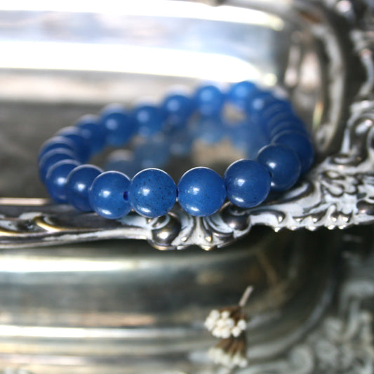 8mm Round Blue Agate Bead Bracelet