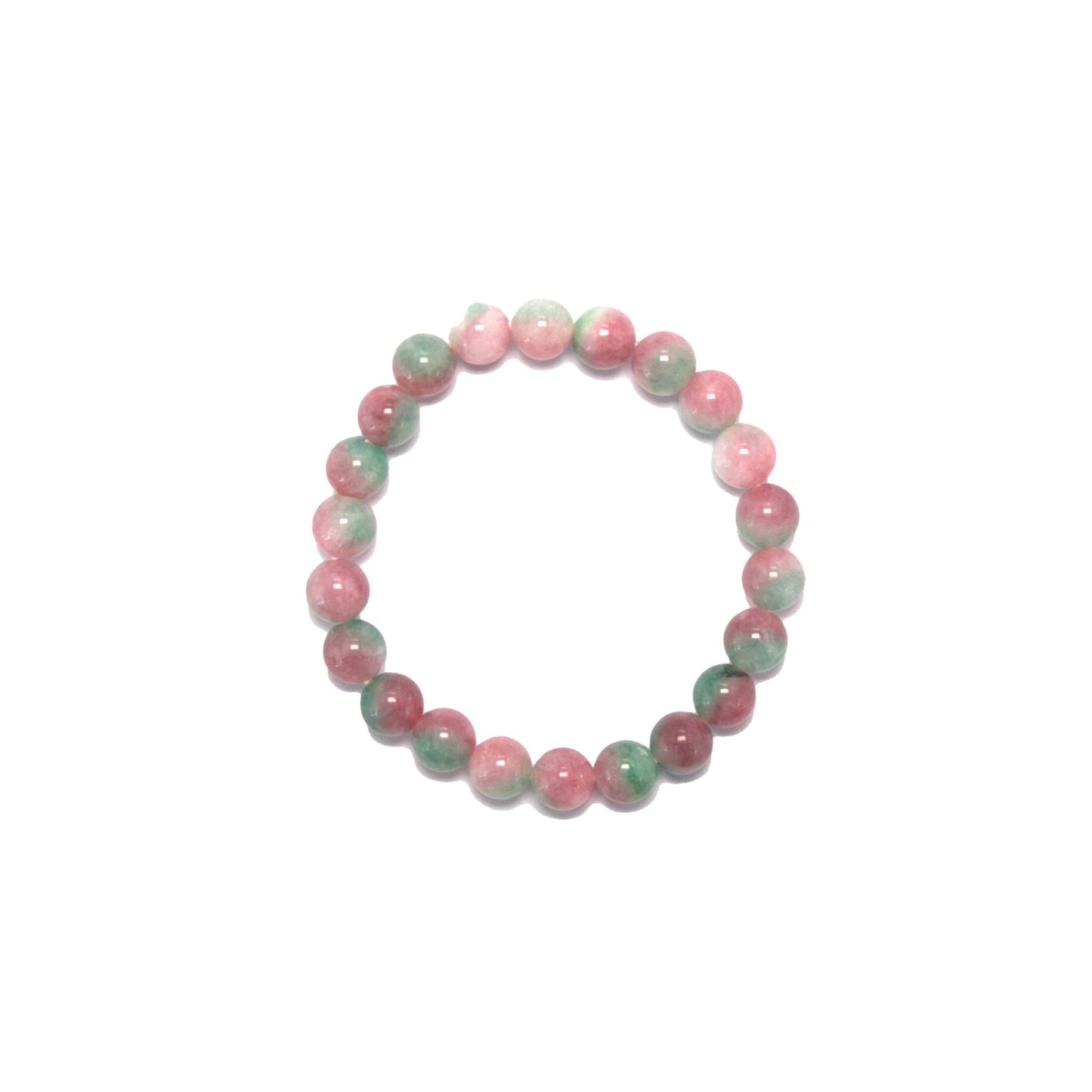 8mm Round Pink and Green Agate Bead Bracelet