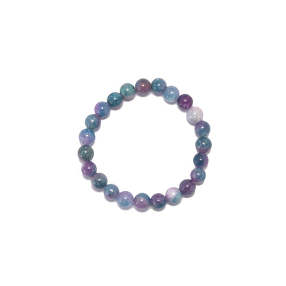 8mm Round Purple and Blue Agate Bead Bracelet