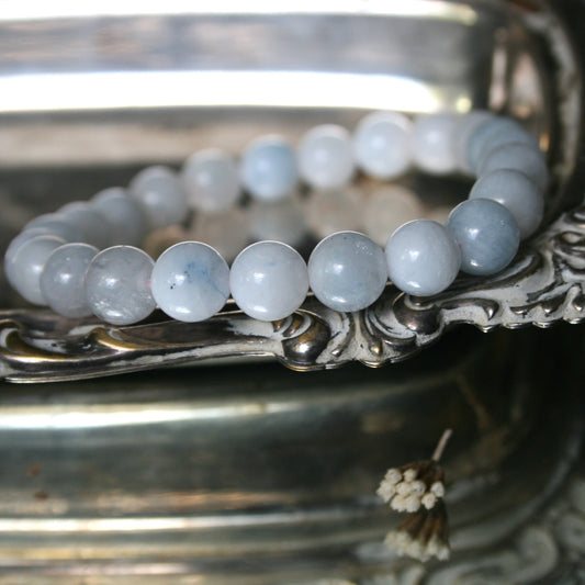 8mm Round Aquamarine Bead Bracelet