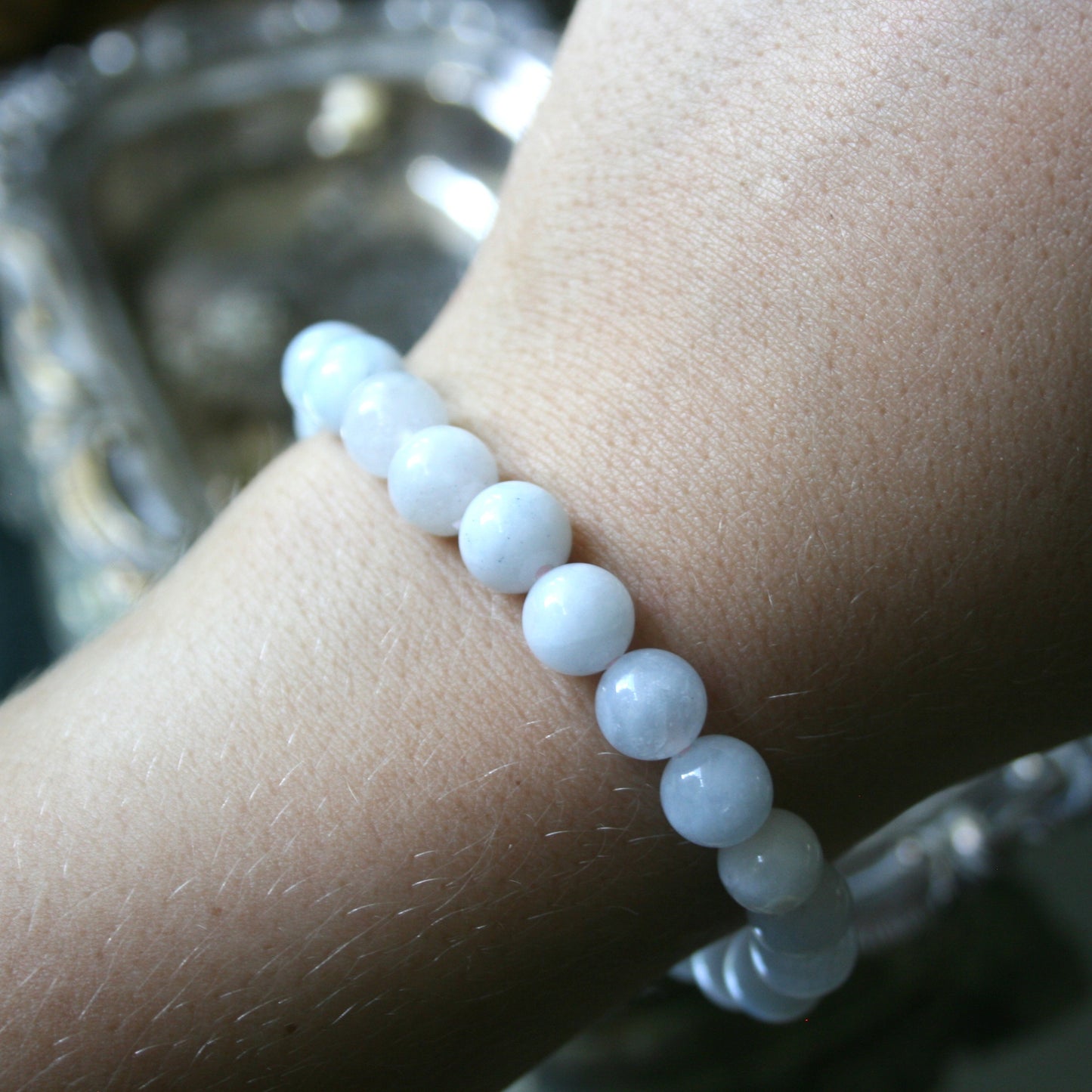 8mm Round Aquamarine Bead Bracelet