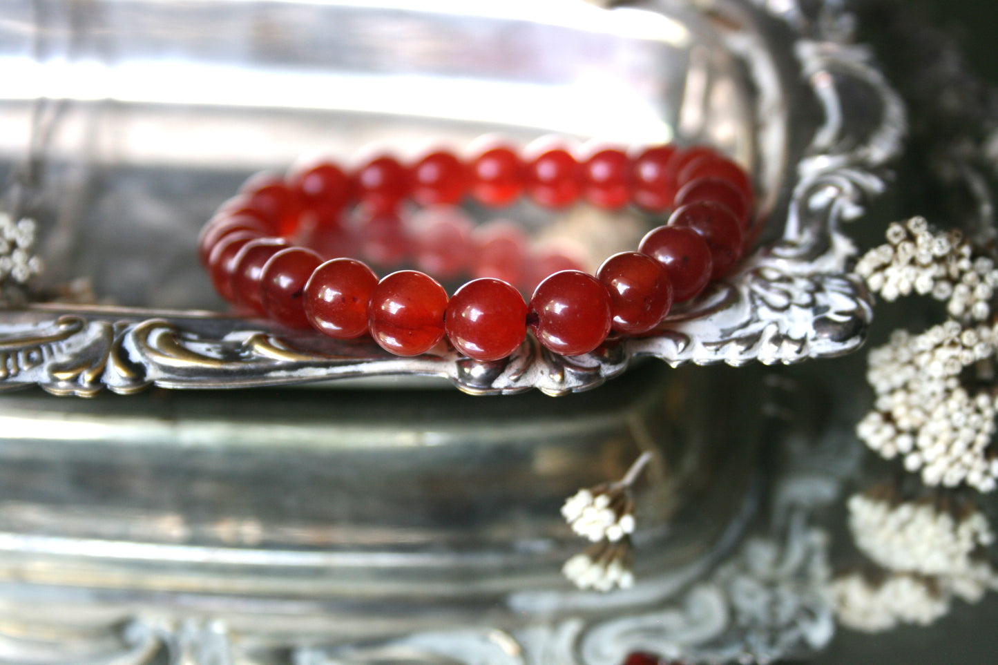 8mm Round Carnelian Bead Bracelet