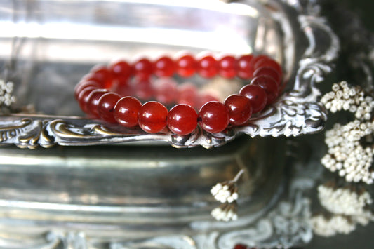 8mm Round Carnelian Bead Bracelet