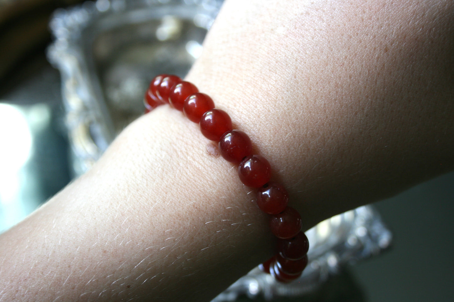 8mm Round Carnelian Bead Bracelet
