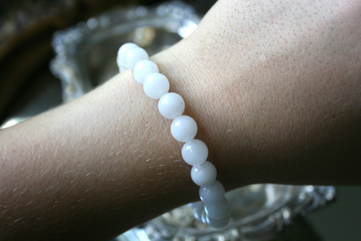 8.5mm Round White Jade Bead Bracelet