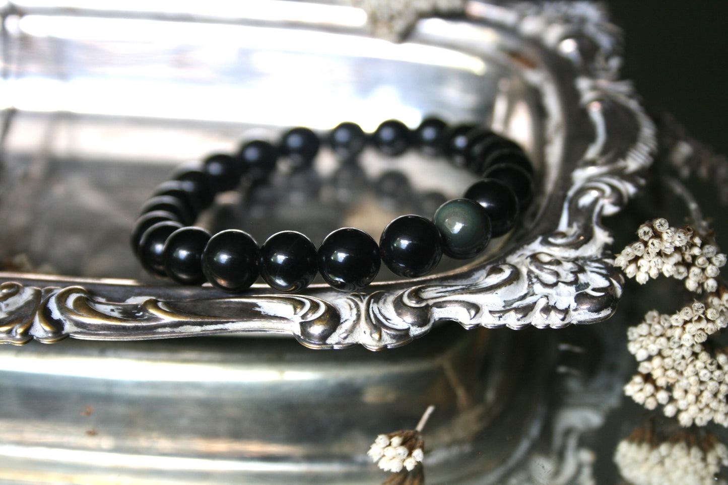 8.5mm Round Black Onyx Bead Bracelet