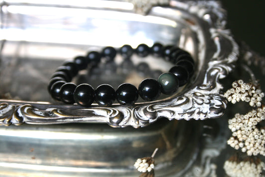 8.5mm Round Black Onyx Bead Bracelet