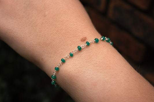 20cm Silver & Green Onyx Bracelet
