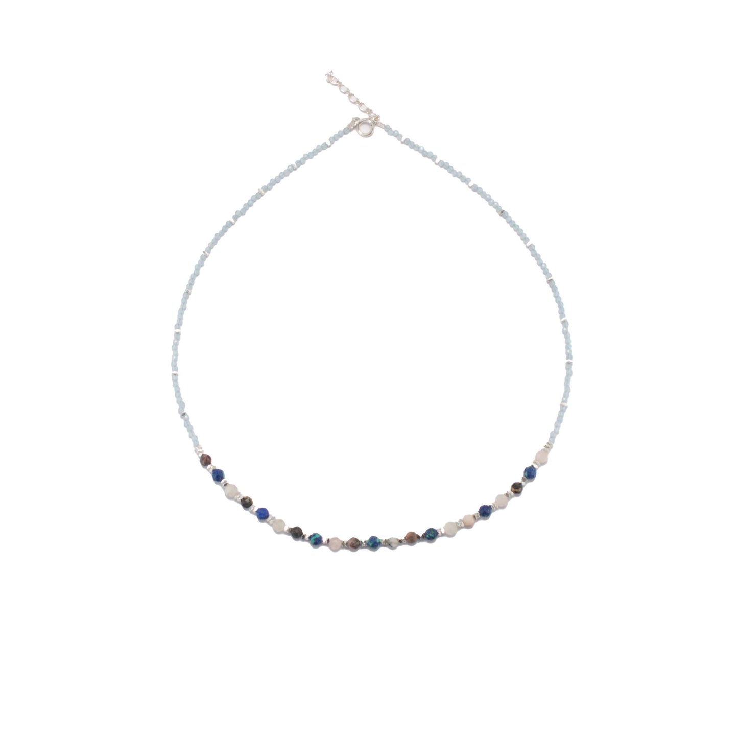 44cm Silver & Aquamarine/Tourmaline/Azurite/Malachite/Quartz Necklace