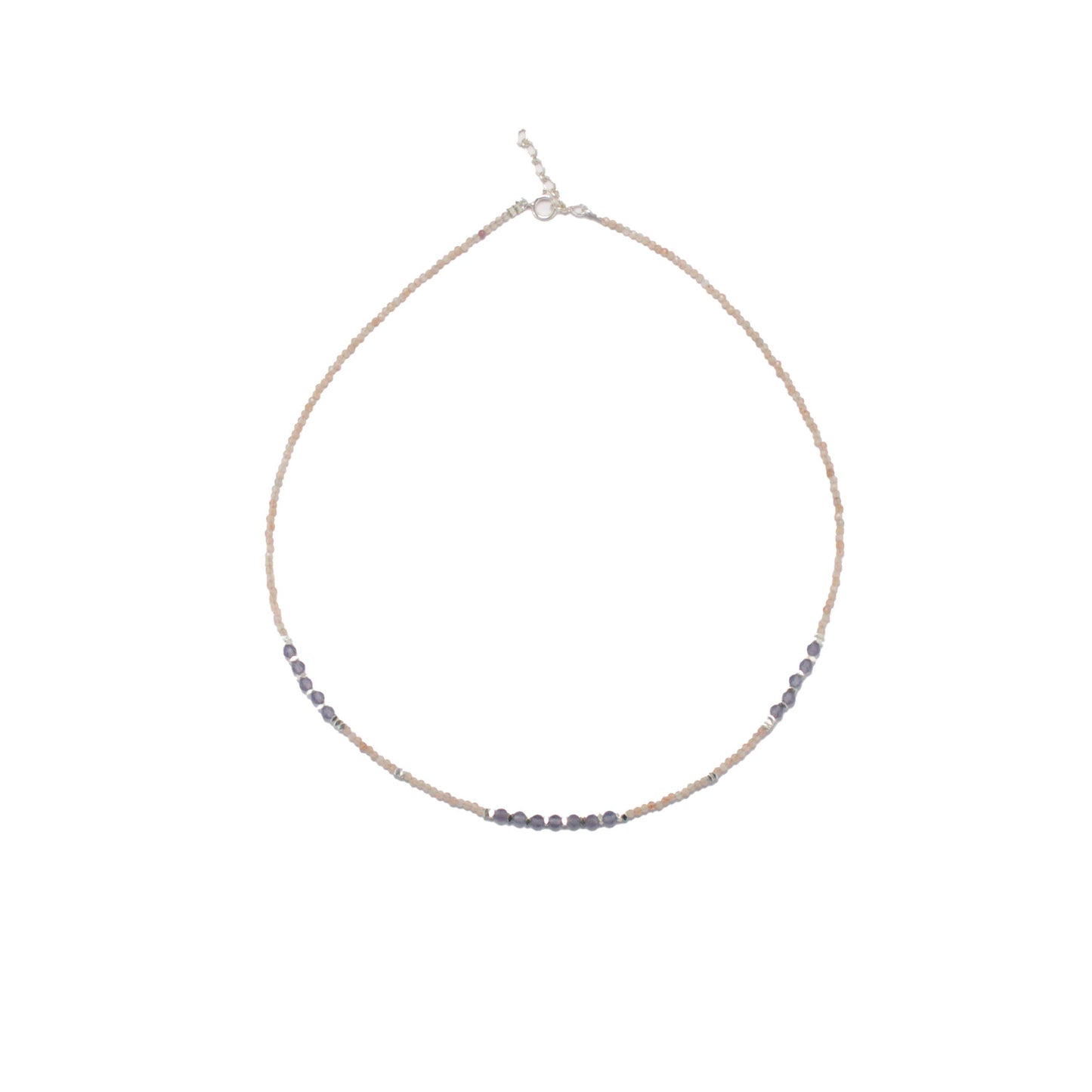 45cm Silver & Sunstone & Amethyst Necklace