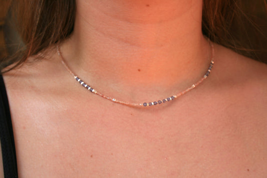 45cm Silver & Sunstone & Amethyst Necklace