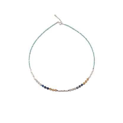 45cm Silver & Amazonite/Pearl/Sunstone/Lapis/Quartz Necklace