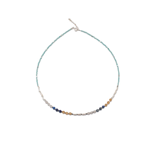45cm Silver & Amazonite/Pearl/Sunstone/Lapis/Quartz Necklace