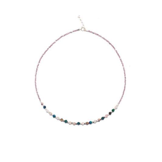 44cm Silver & Zircon/Garnets/Azurite/Quartz/Tourmaline Necklace