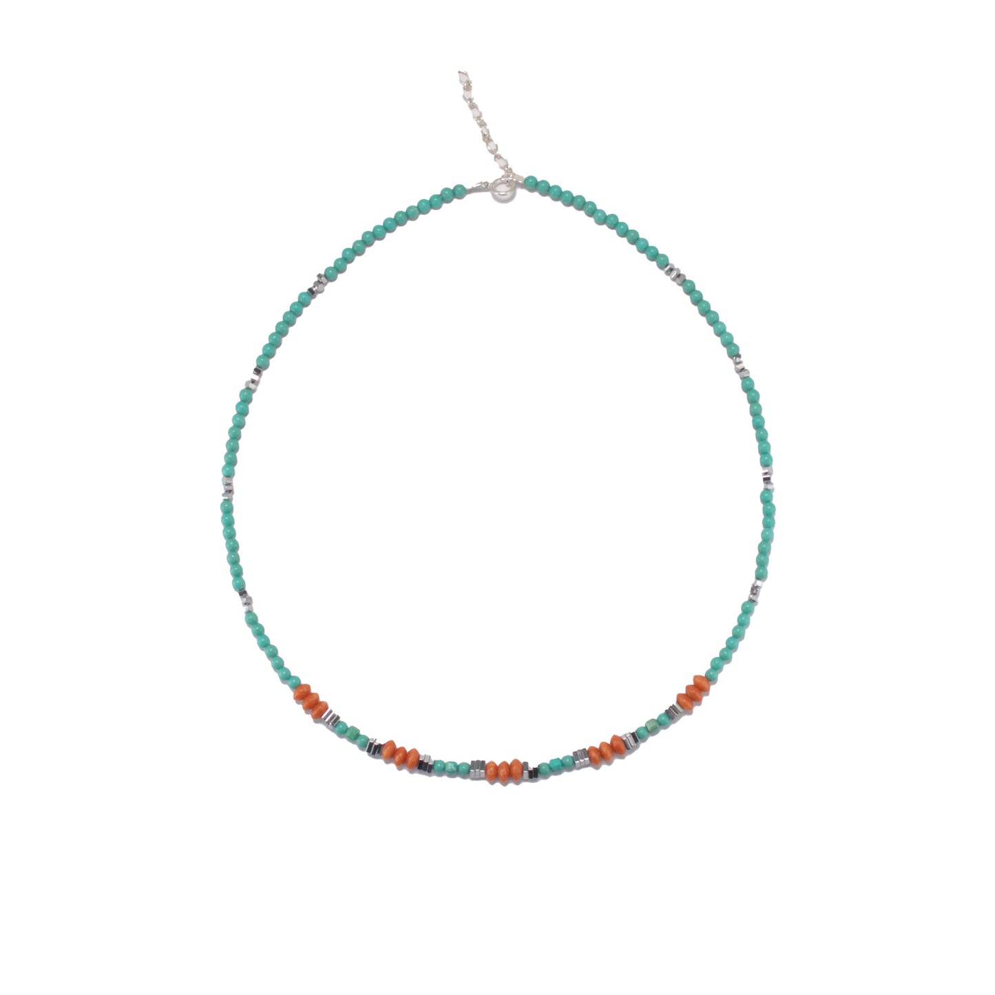 44cm Silver & Turquoise/Coral/Pyrite Necklace