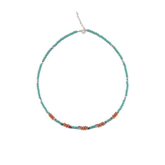 44cm Silver & Turquoise/Coral/Pyrite Necklace