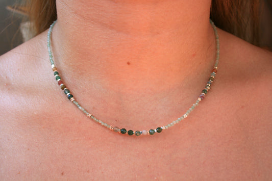 44cm Silver & Tree Agate/Quartz Necklace