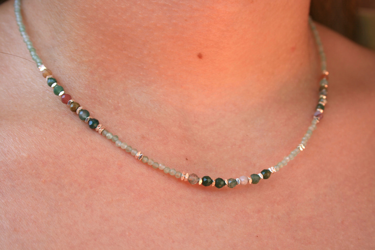 44cm Silver & Tree Agate/Quartz Necklace